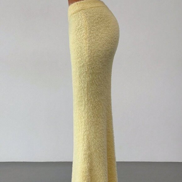 Yellow Casual Womens Oversized Long Sleeve Cardigan and Sweater Maxi Skirt set - Picture 6 of 10